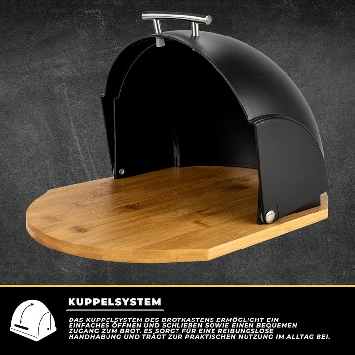 Brotkasten mit Schwarz Deckel - Brotbox Küche mit Bambus Boden - Bread Box - Brotkästen Holz - Brotk