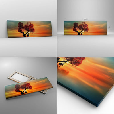 Panorama Bilder auf Leinwand See Natur Nacht Leinwandbild mit Rahmen 90x30cm Wandbilder Dekoration W