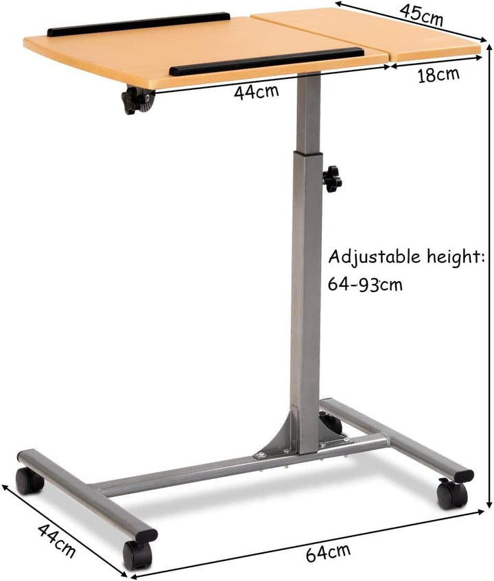 COSTWAY Laptoptisch höhenverstellbar und neigungsverstellbar, Pflegetisch mit Rollen, Notebooktisch