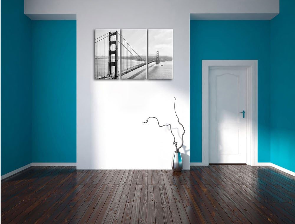 Pixxprint Golden Gate Bridge, San Francisco / 3-Teilig/Gesamtmass 120cm Leinwandbild bespannt auf Ho