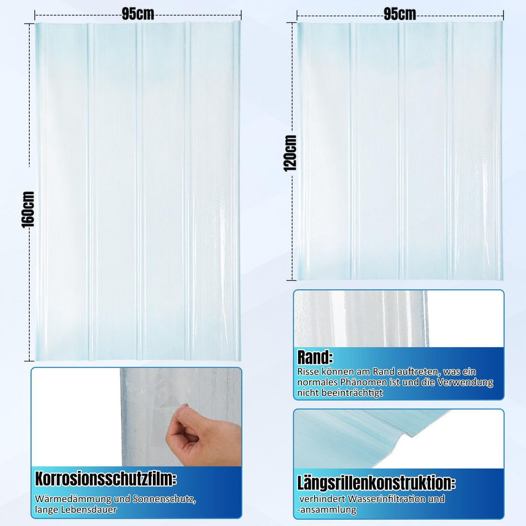5er Set FRP Trapezblech Wellplatten, Transparent, 90x160cm, 2mm Stärke, UV-beständig, Hagelfest, Wel