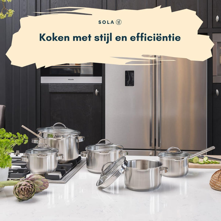 Sola Pearl Premium Topfset Induktion - 4-Teilig, Kochtopf set mit Deckel - 18/10 Mattiert Edelstahl