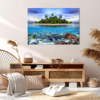 Bilder auf Leinwand 100x70cm Leinwandbild Strand lagune wasser ozean Gross Wanddeko Bild Schlafzimme