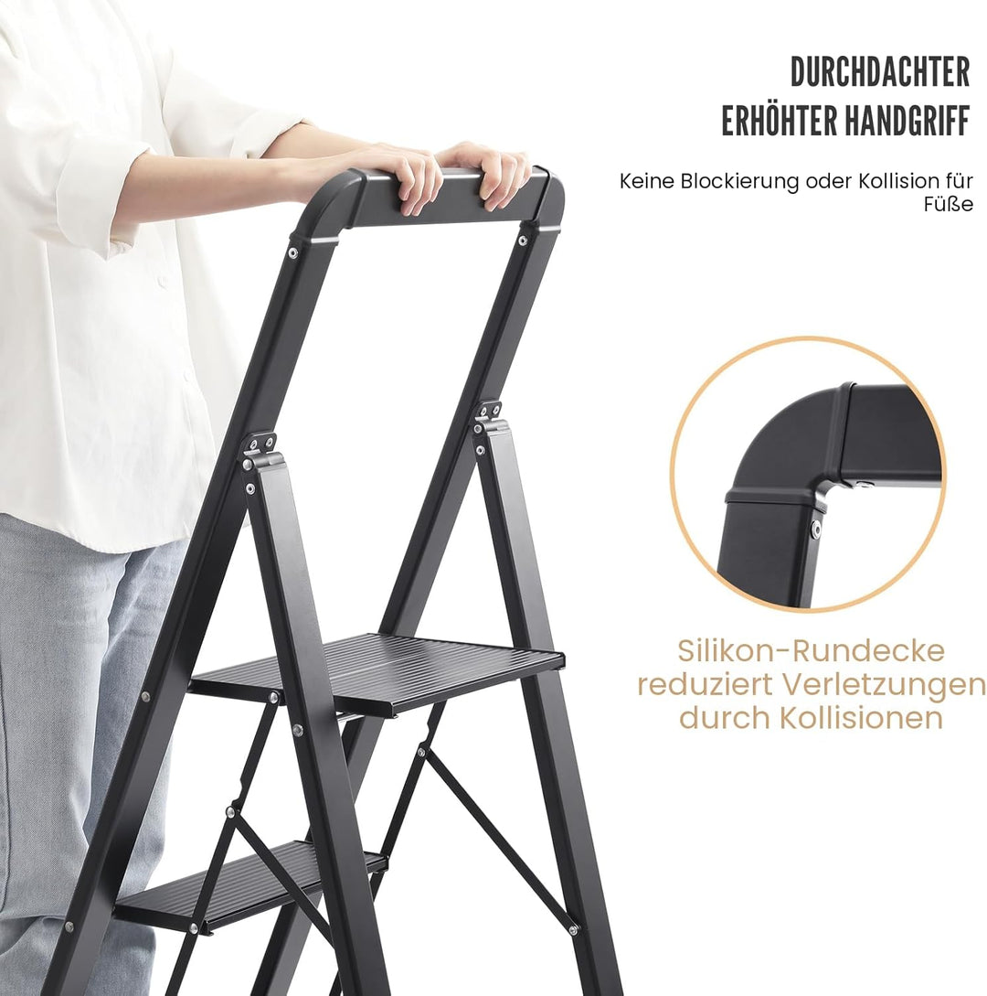 KINGRACK Leiter Aluminium, Trittleiter 4 stufen klappbar, leiter 4 stufen mit Handlauf, rutschfeste