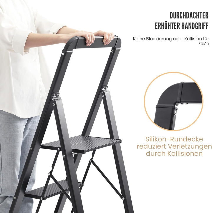 KINGRACK Leiter Aluminium, Trittleiter 4 stufen klappbar, leiter 4 stufen mit Handlauf, rutschfeste