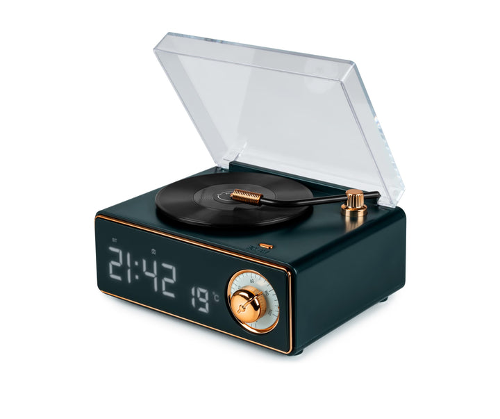 Bigben Bluetooth-Lautsprecher, Wecker in Form einer Scheibe, Dunkelgrün