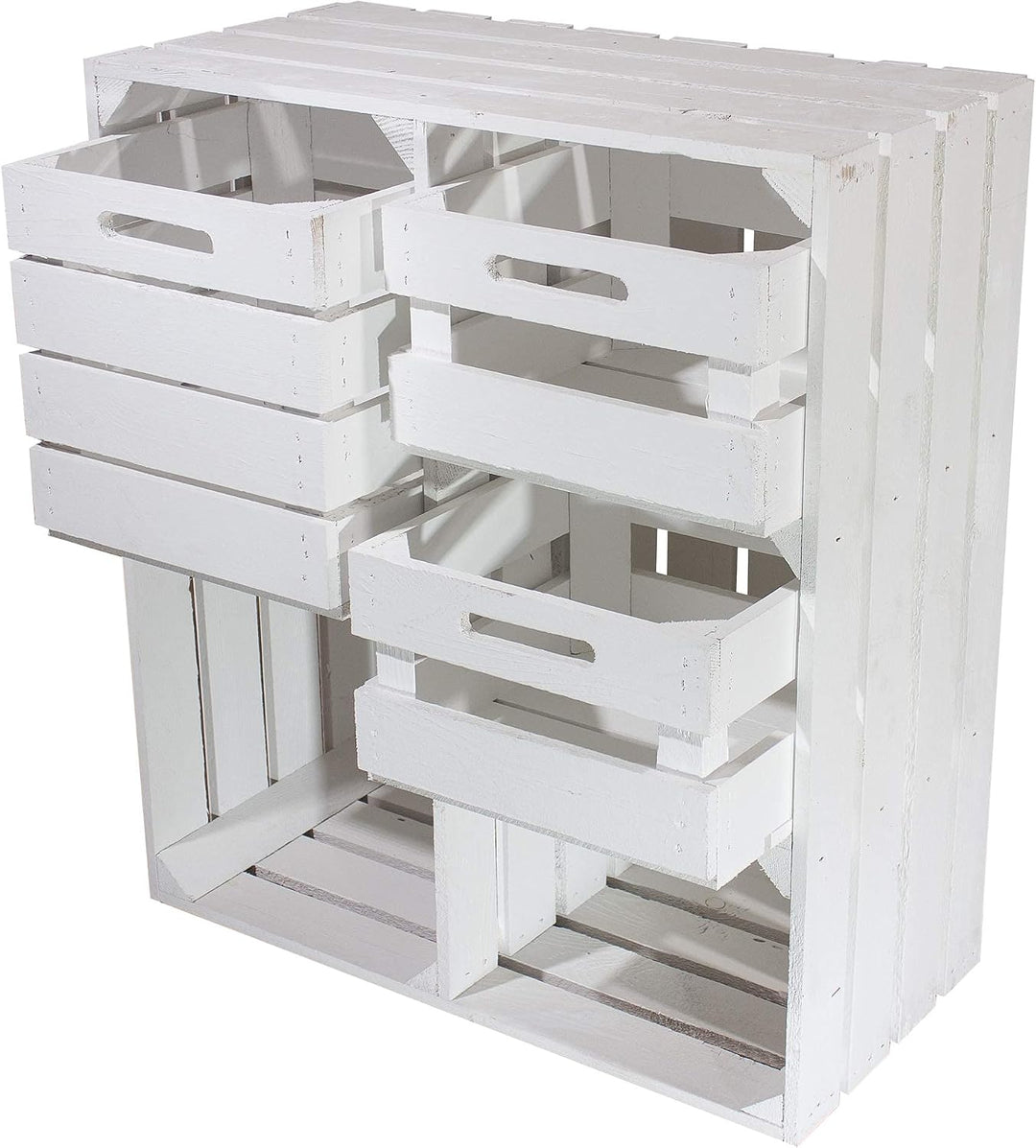 Weisser Holzschrank mit 3 Schubladen 77cm x 68cm x 35cm Regalsystem Vintage Massive Obstkisten Weink