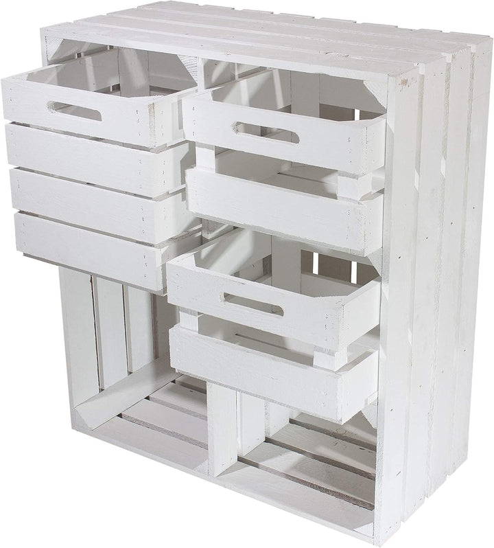 Weisser Holzschrank mit 3 Schubladen 77cm x 68cm x 35cm Regalsystem Vintage Massive Obstkisten Weink