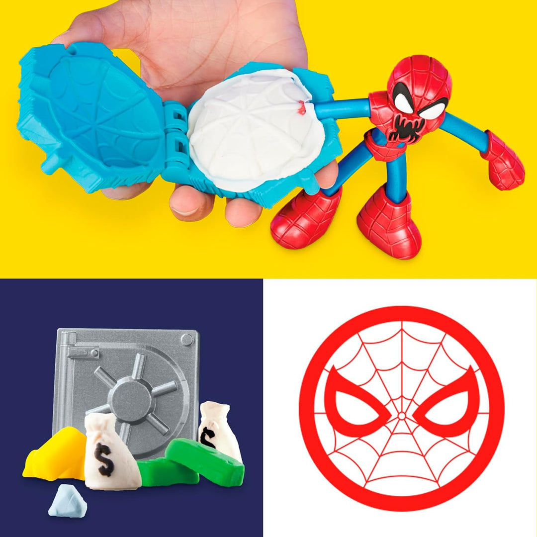 Play-Doh Marvel Spider-Man Netz-Action Set, 2 Spielfiguren und vielen Knetformen, 4 Dosen Modellierm