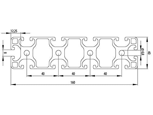 Profilo in alluminio 40 x 160 L, tipo I, scanalatura 8 (leggera), argento anodizzato, profilo in all