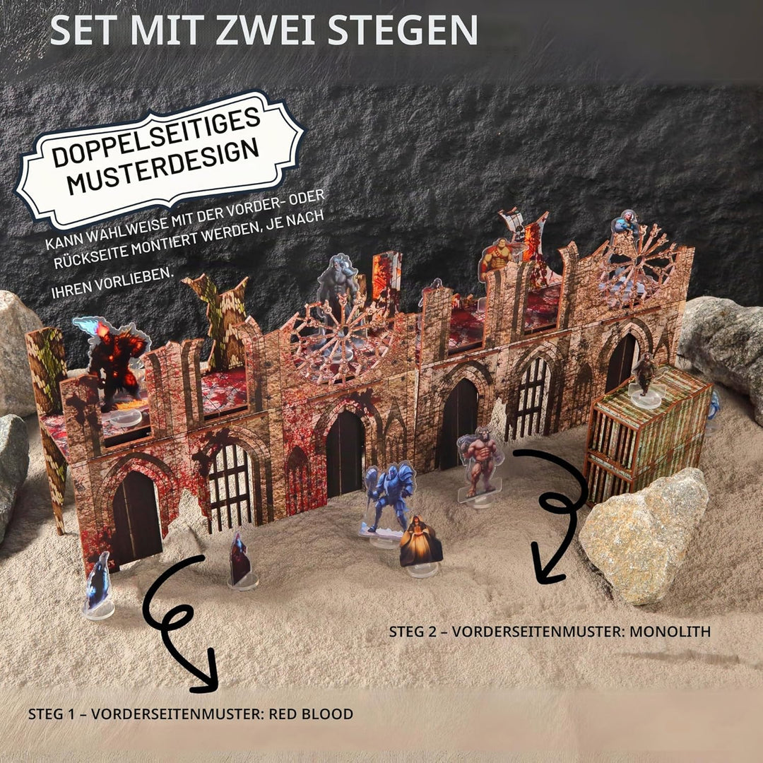 Epic 2 Ruined Building Church Bridges Terrain Set for WH40K, DND, Pathfinder, 28mm Miniatures - Modu