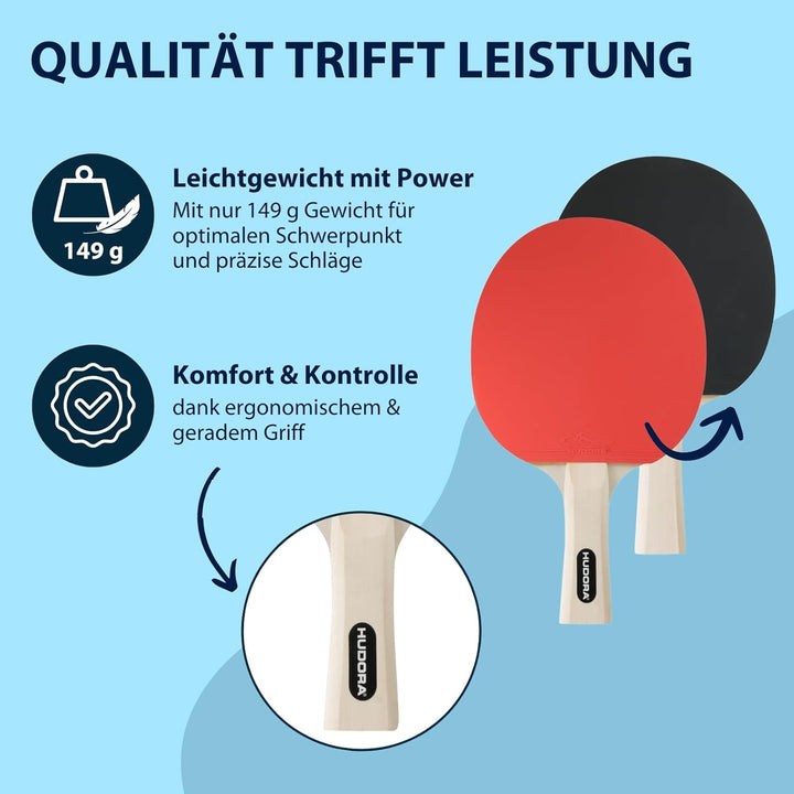 HUDORA Tischtennis Set Friends - hochwertiges Tischtennisschläger Set mit 4 Schlägern &amp; 8 Bällen - P