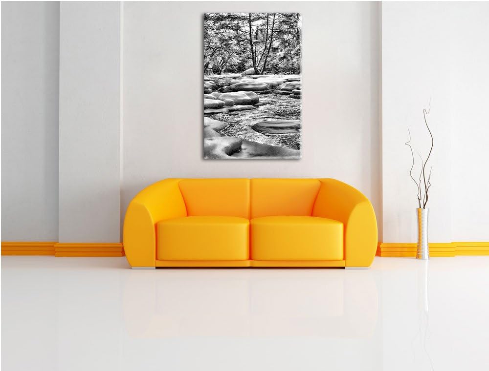 Pixxprint Bach in Winterlandschaft / 100x70cm Leinwandbild bespannt auf Holzrahmen/Wandbild Kunstdru