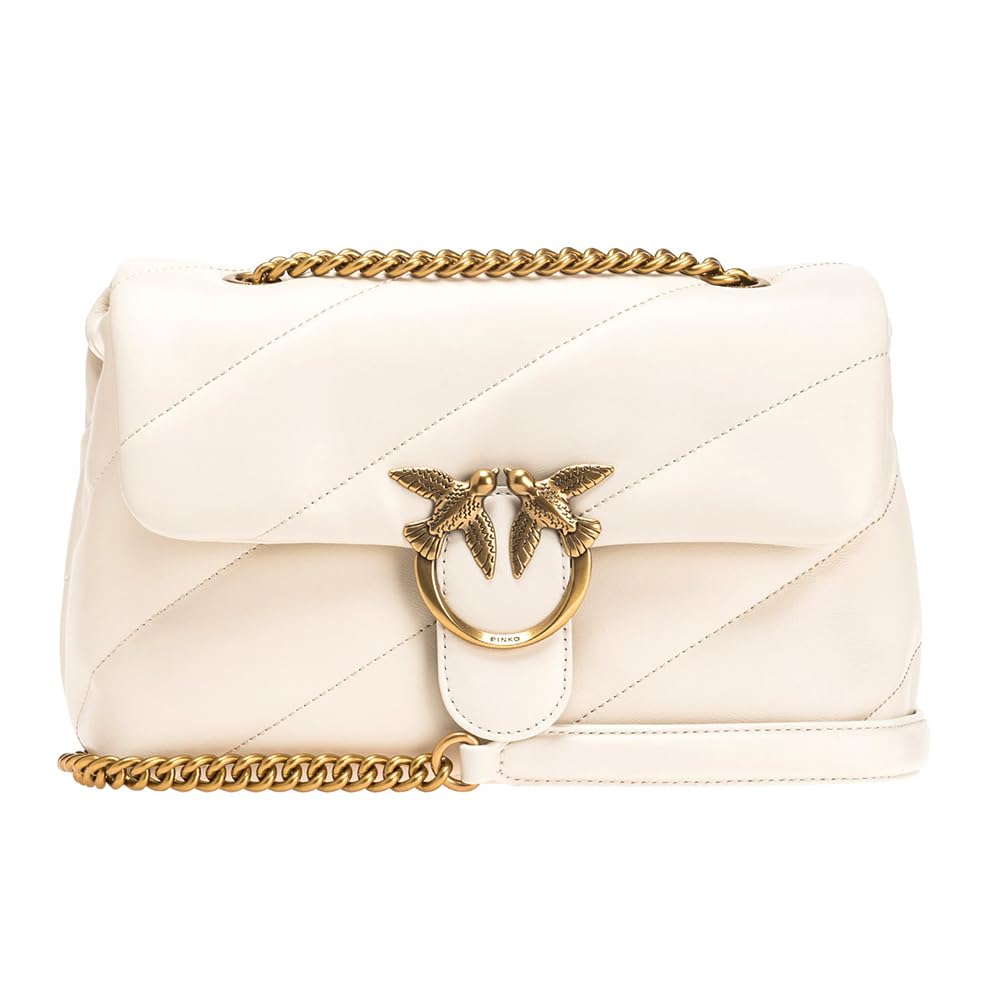 Pinko Damen Love Classic Puff Cl Sheep Nap Handtasche Z14q_bianco Seta-antique Gold, Z14q_bianco Set