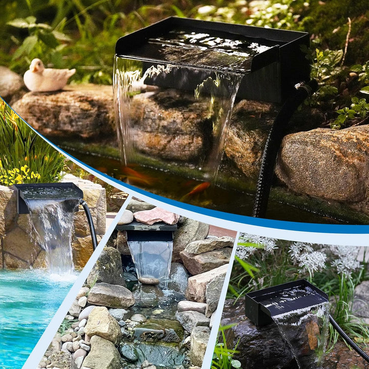 Biling Teich Wasserfall für Gartenteich, 20cm Edelstahl Teichwasserfall Set 40W 2500 L/H Teichpumpe
