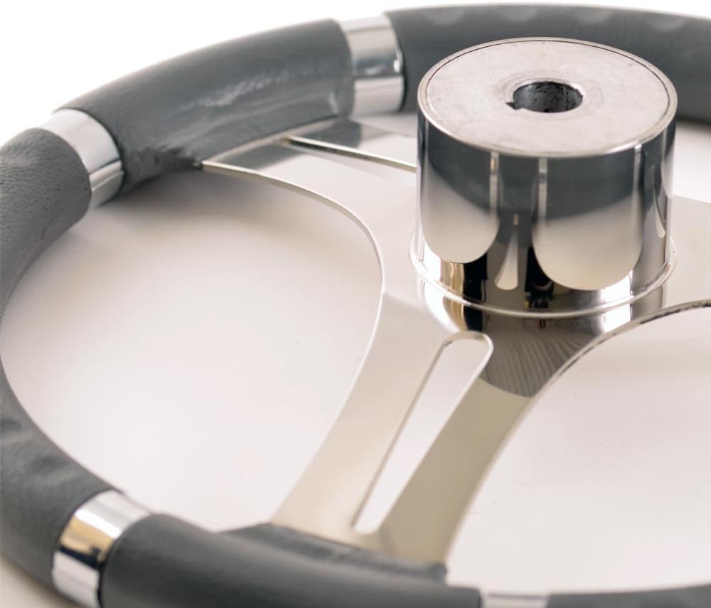 wellenshop Steuerrad Edelstahl Riviera Bootslenkrad mit Universalkonus Nabe Bootssteuerrad Grau oder