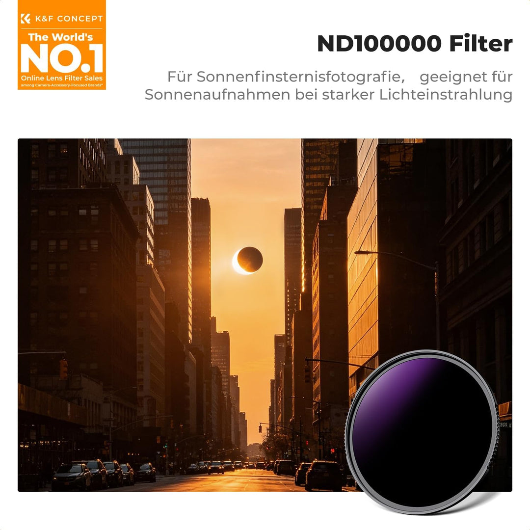 K&F Concept Nano-X Serie 82mm ND100000 Filter Fester ND Filter Graufilter (16,6 Blendenstufen), 82mm