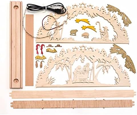 Drechslerei Kuhnert - Hobaku Bastelset - Schwibbogen/Lichterkranz - Motiv: Krippe - Dekoration aus H