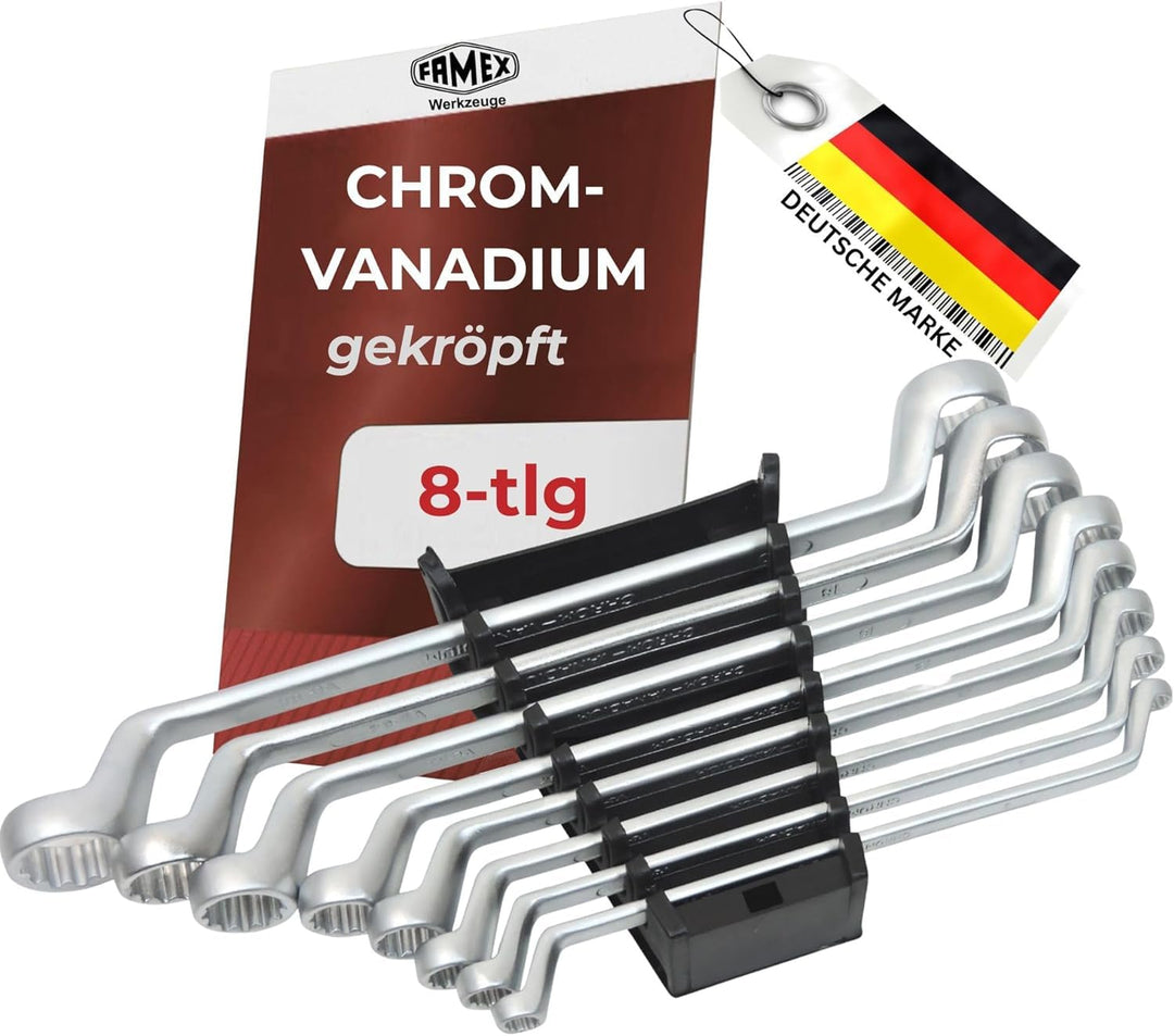 FAMEX 10154-8 Doppel-Ringschlüssel-Satz aus Chrom Vanadium Stahl 6-22 mm, gekröpft geschmiedet - Sch