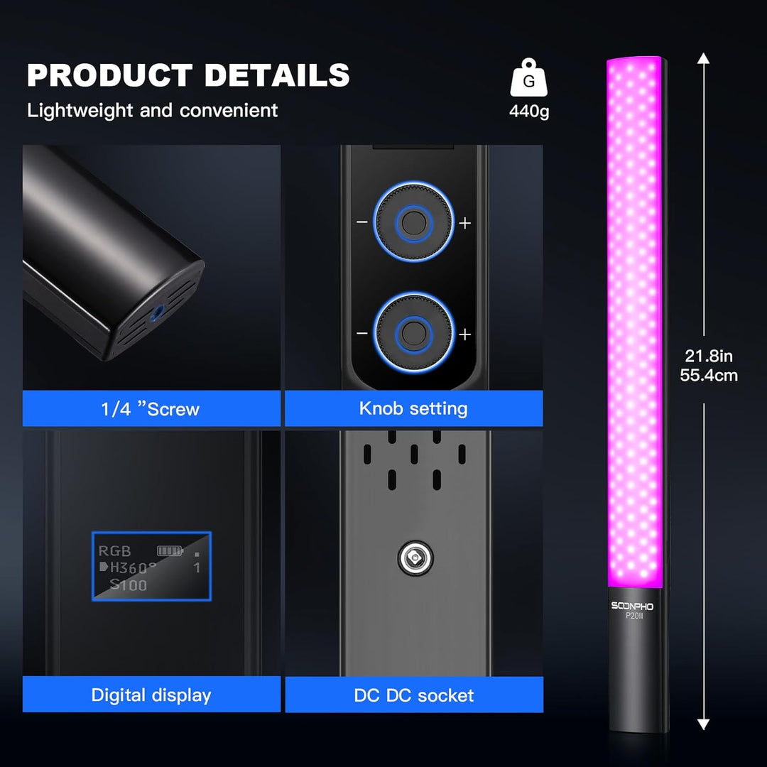 Soonpho Video Leuchtstab Stick Light Tube RGB LED Lichtstab für Studio 2500K-8500K CRI≥97 TLCI≥97