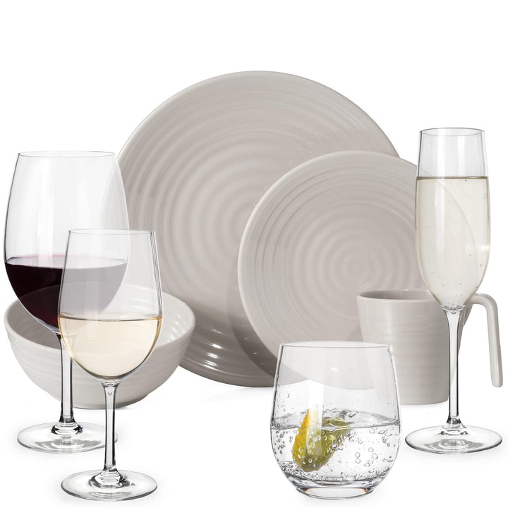 Melamin Camping Geschirr Set 4 Personen Coffee 16 Teilig + 16 Timo Gläser Wassergläser Weingläser Ch
