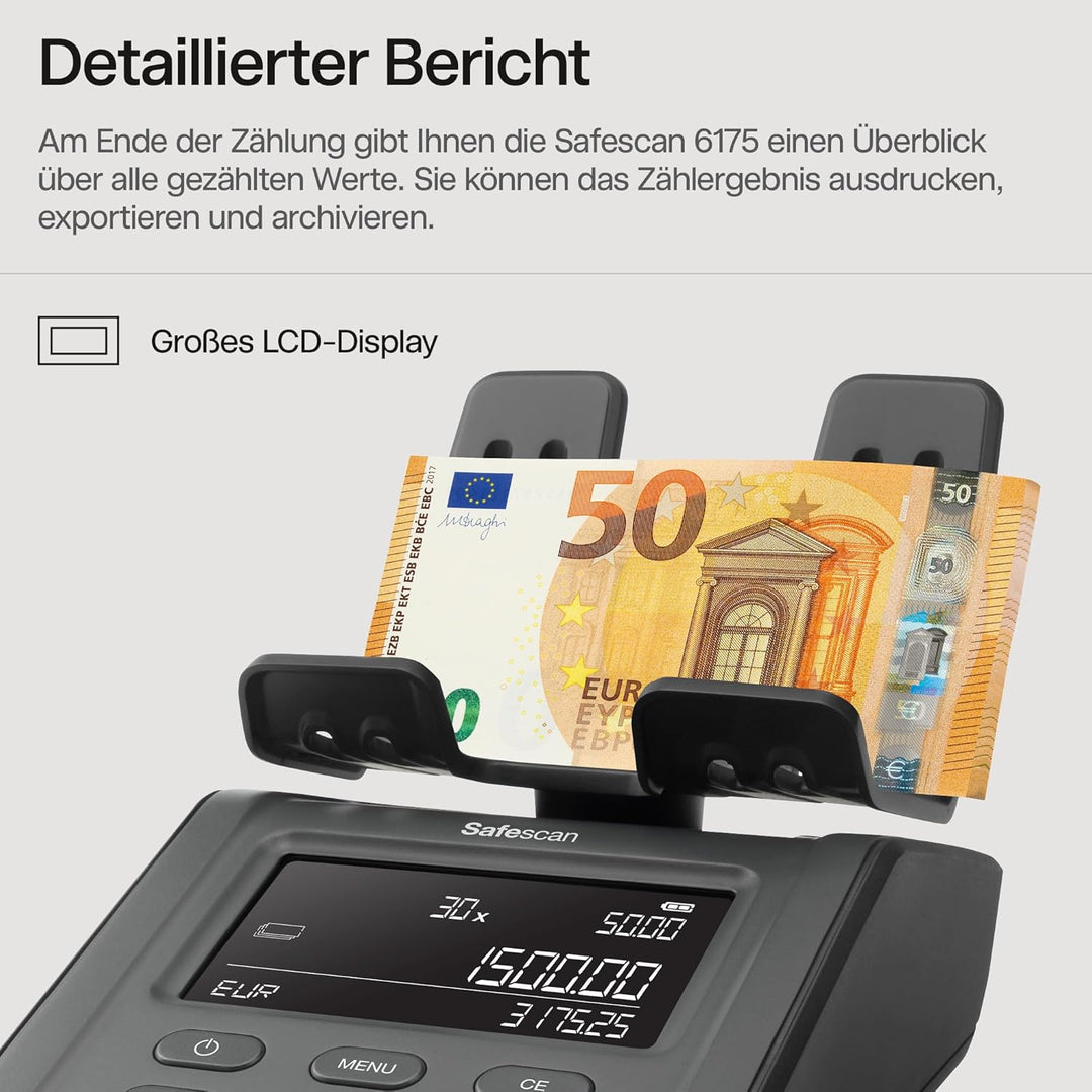 Safescan 6165 Geldzählmaschine, Wertzählung für Münzen und Banknoten, Vouchers und Chips - Münzzähle