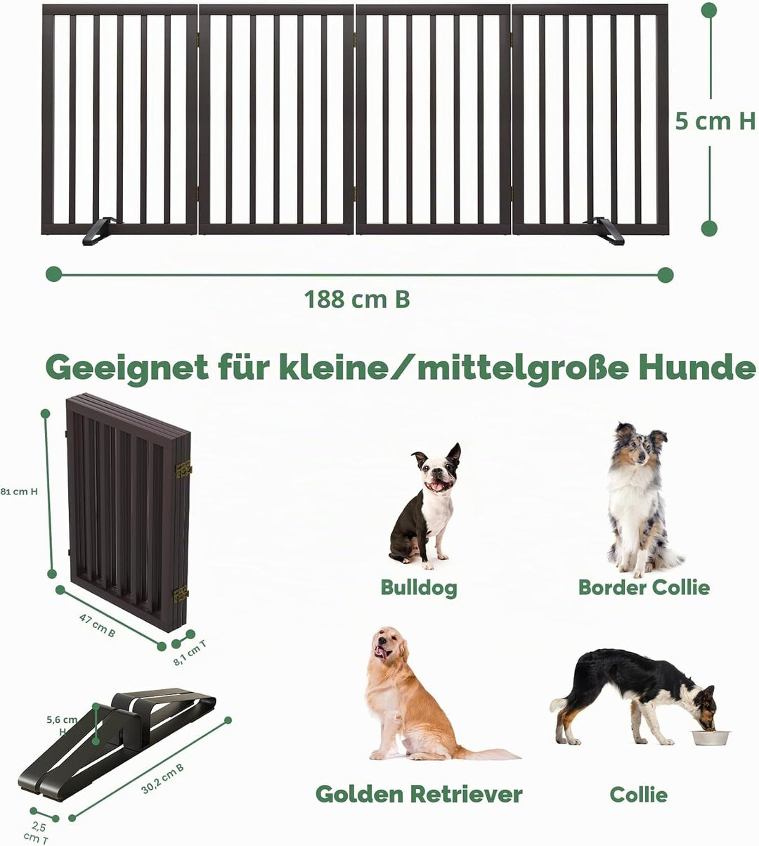 Hundegitter, freistehend, hoch, faltbar, 4 Paneele, brauner Bambus, 188 cm B x 81,3 cm H Braun 4 Pan