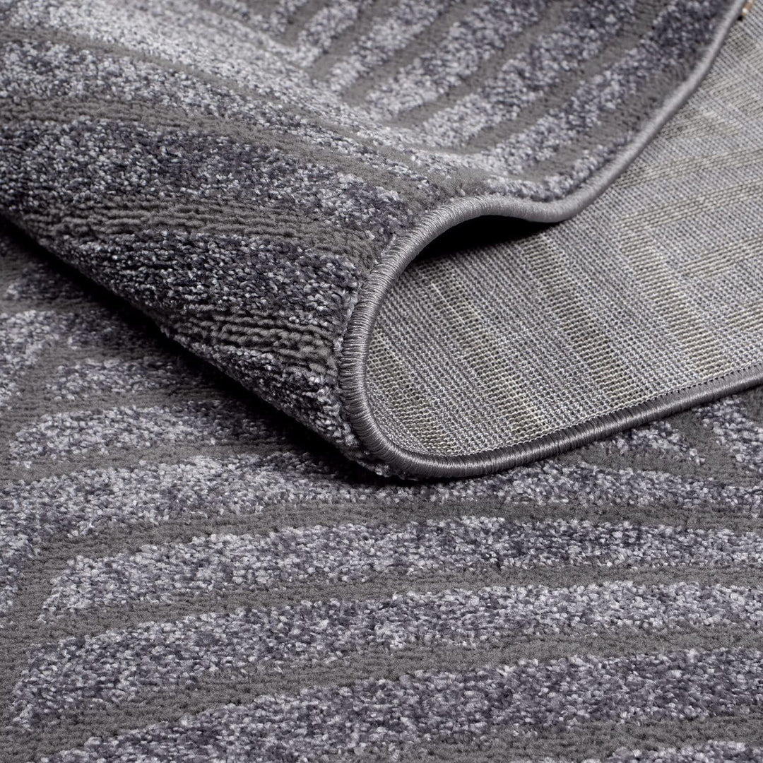 carpet city Teppich Wohnzimmer 160 cm Rund - Anthrazit, Grau - Kurzflor, 3D-Effekt, Glanzgarn - Geo-
