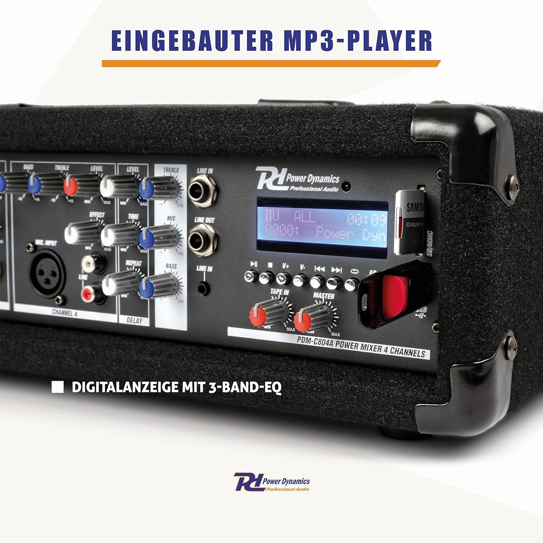 Power Dynamics PDM-C405A 4-Kanal DJ Mischpult mit Verstärker Mischpult Bluetooth Mixer mit eingebaut