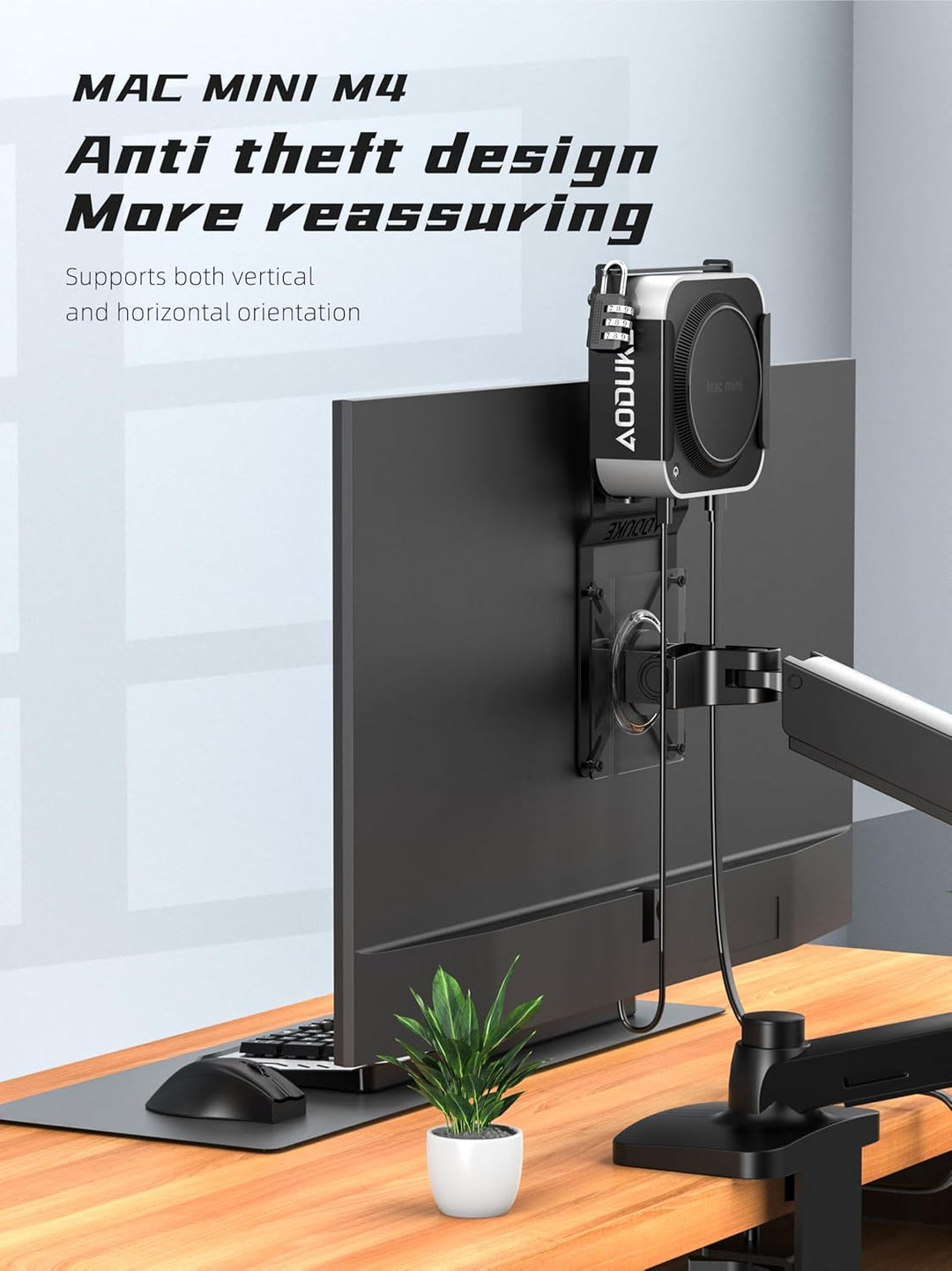 with Combination Security Lock 2024 Mac mini M4 VESA Computer Monitor Mount Bracket for Anti-Theft S