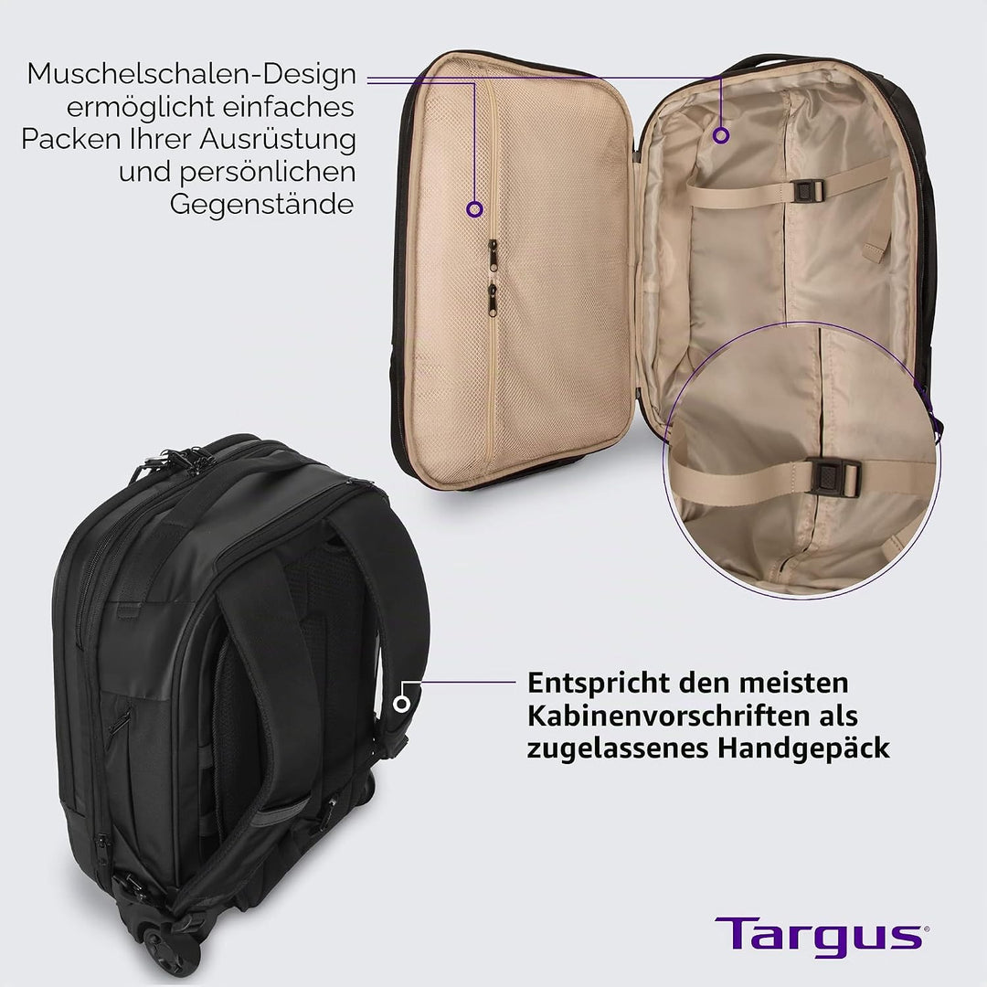 Targus TSB700EU Sport 15-15,6" Notebook-Rucksack mit Rollen Schwarz, Lässt Sich in einen Rollkoffer
