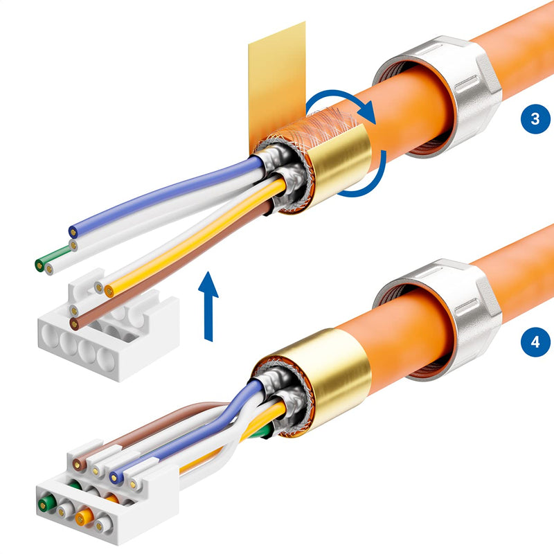 deleyCON 4x CAT 8 Netzwerkstecker RJ45 Werkzeuglos Geschirmt 40 Gbit/s Netzwerk Stecker für Starre V