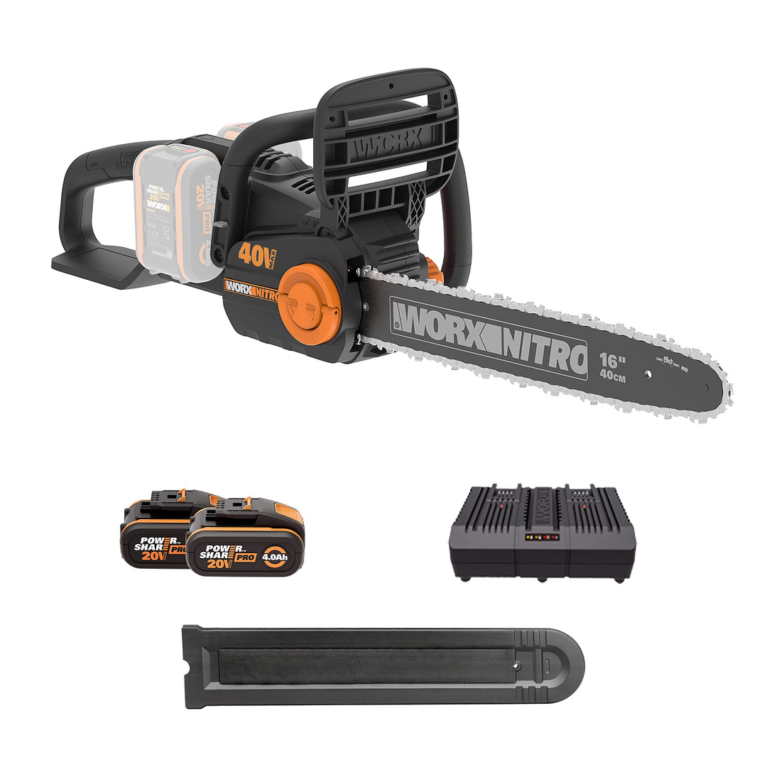 WORX WG385E NITRO Akku Kettensäge 40V (2x20V) - bürstenloser Motor - automatischer Kettenspannung -