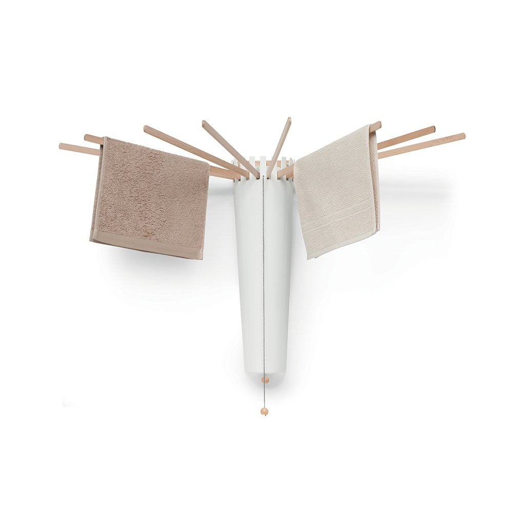 Foppapedretti Octopus Myhome Wäscheständer, Aluminium/PVC/Holz Buche, weiss, 112 x 112 x 121 cm Wand