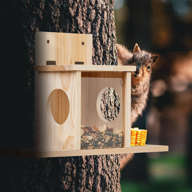 Relaxdays Eichhörnchen Futterhaus, Holz, 2 Eingänge & Sitzplattformen, zum Aufhängen, Eichhörnchenfu