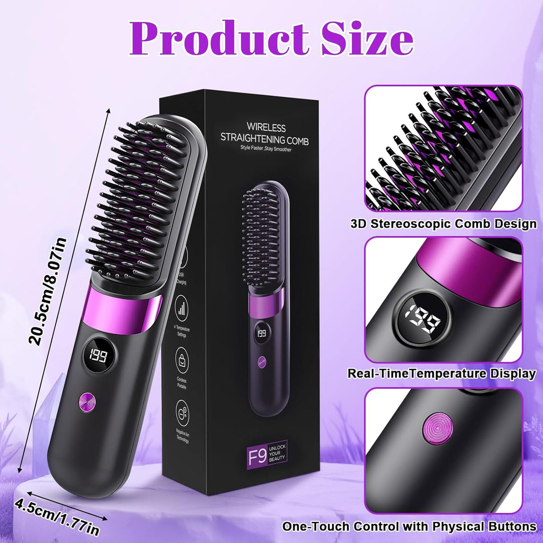 Glättbürste Kabellos, Haarbürste Elektrisch, Stylingbürste für Kurze Langes Haare Damen, Haarglätter