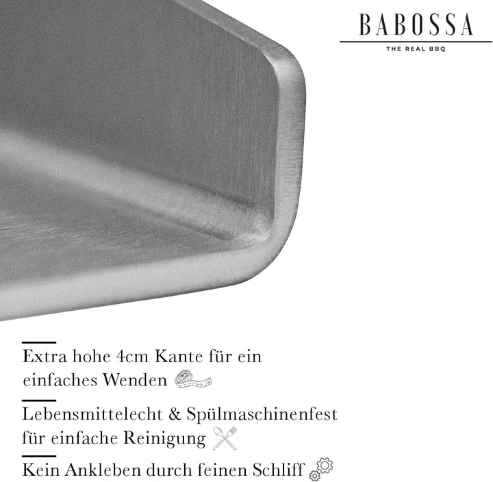BABOSSA Grill Plancha aus V2A Edelstahl 30 x 45 cm – Erstklassige Verarbeitung & perfekte Hitzeverte