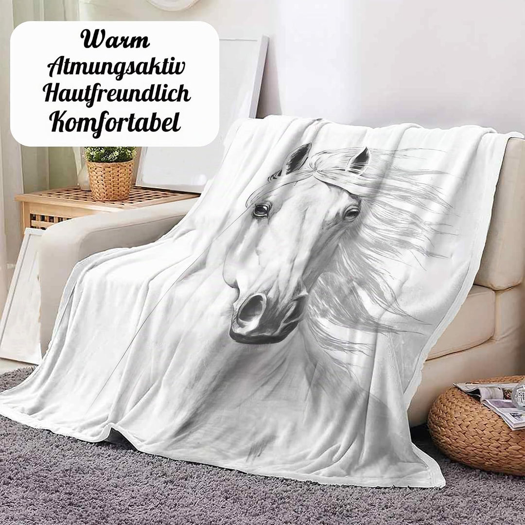 Pferd Kuscheldecke Flanell Decke Fleecedecke Flauschig Weich und Warme,3D Pferd Wohndecke Sofadecke