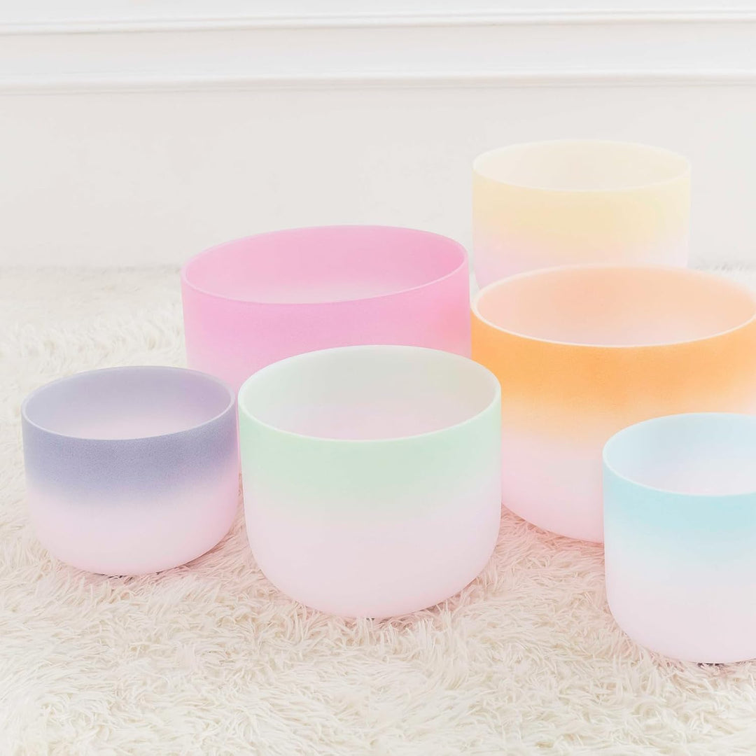 Hye-eun Kristall Klangschale Set, 7-pcs 6zoll-12zoll Regenbogen-Gradient 432Hz Klangschalen Quarzkri