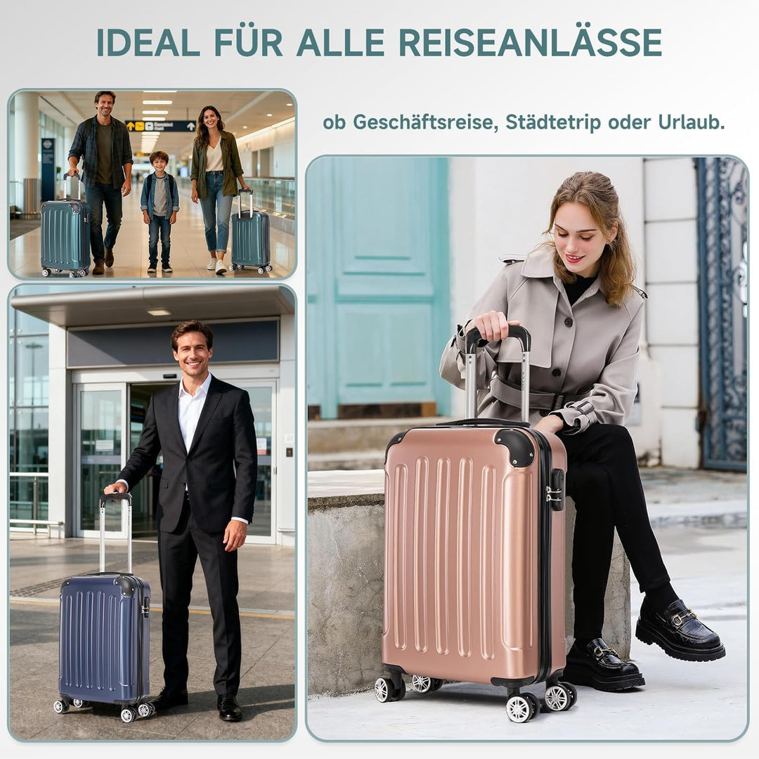 3tlg Kofferset, Trolley Koffer Reisekofferset, (55/66/76CM), Handgepäck Koffer, 360°drehbare Hartsch