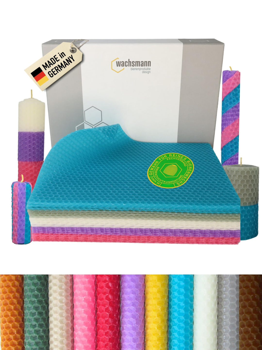 Wachsmann 20 Bienenwachsplatten aus Deutschland, buntes Set "Farbenzauber", Wachsplatten 20 x 15 cm,