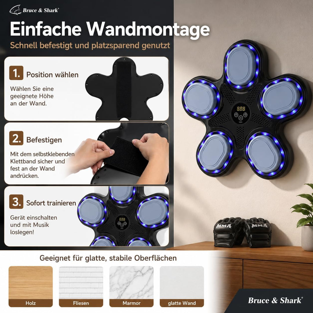 Musik Boxing Machine, 9 Modi, 9 Geschwindigkeiten, Display, Schlagzähler, Reaktions- und Koordinatio