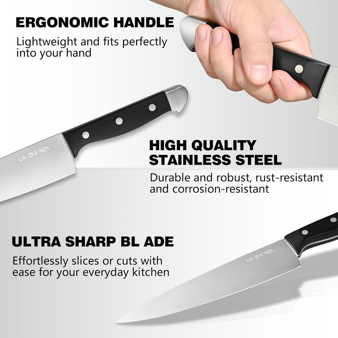 Professionelles Küchenmesserset, 5-teilig, Edelstahlmesser, scharfe Klingen und ergonomische Griffe,