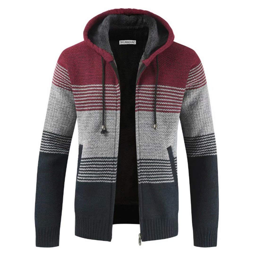 Herren Hoodie mit Kapuze Pullover Pulli Strick-Sweatshirt-Strickjacke-Cardigan, Freizeit-Winter-Kapu