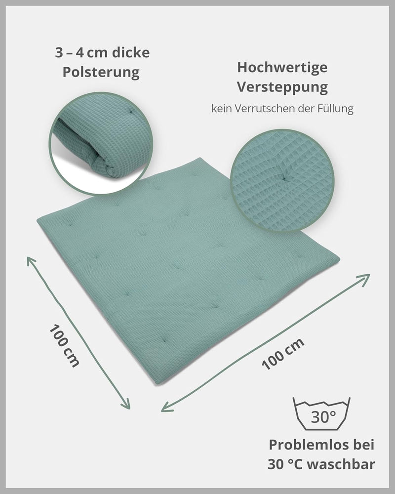 ULLENBOOM ® Baby Krabbeldecke 100x100 cm gepolstert in Salbeigrün (Made in EU) - Krabbeldecke für Ba