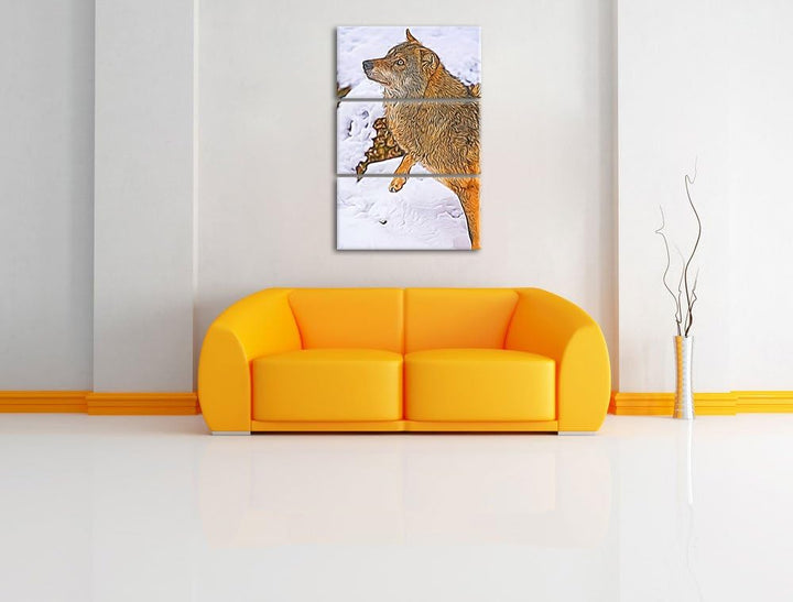 schöner Wolf im Schnee Spezial 3-Teiler Leinwandbild 120x80 Bild auf Leinwand, XXL riesige Bilder fe