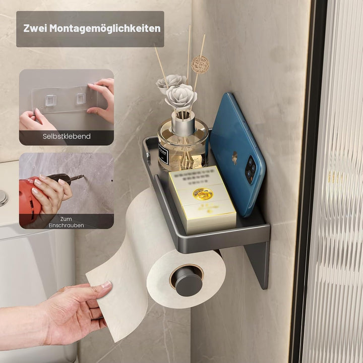 VOLDRA Toilettenpapierhalter mit Telefonablage, selbstklebend oder schraubbar Klopapierhalter, rostf