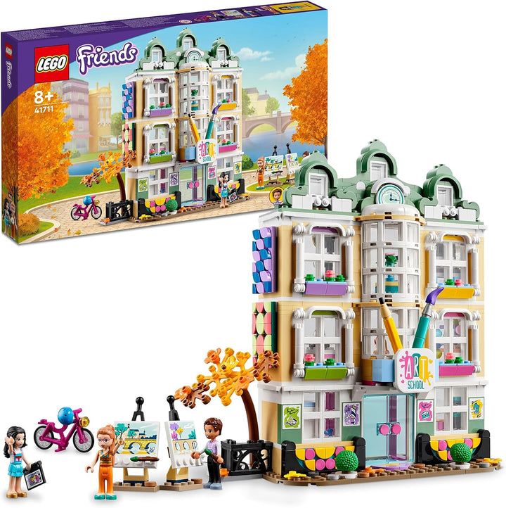 LEGO 41711 Friends Emmas Kunstschule, 3-stöckige Heartlake City Schule mit 3 Mini-Puppen, Kunst-Zube