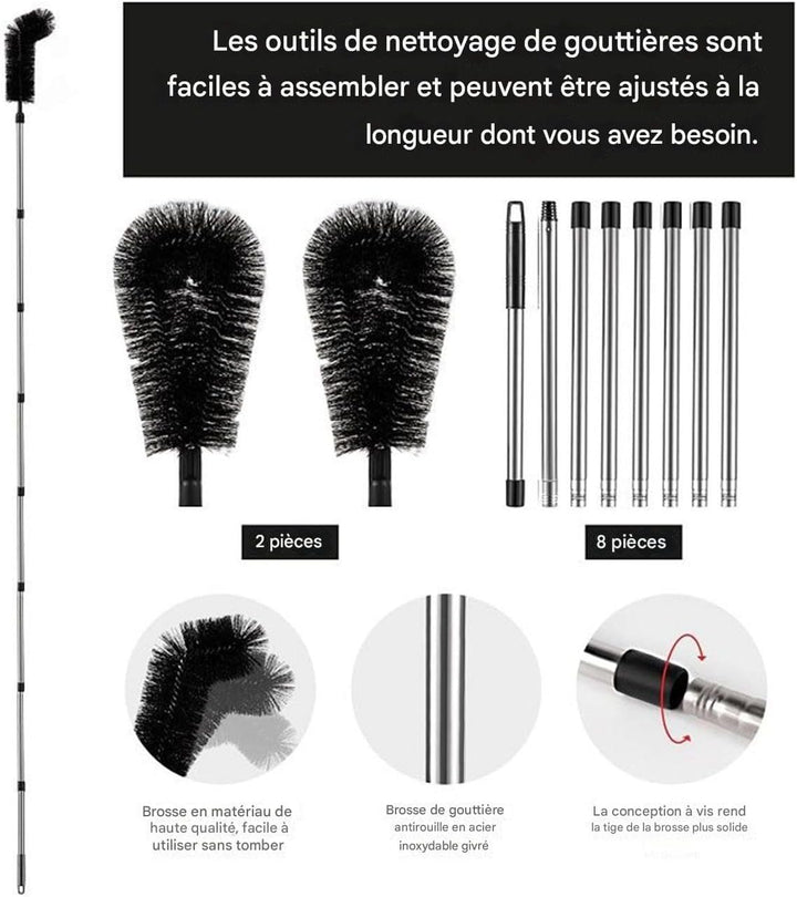 Dachrinnenbürste, Reinigungsbürste für Dachrinnen mit Teleskopstange, 3,2 m langer Griff, für Aussen