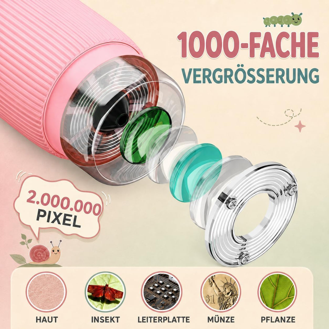 GeschenPark Handheld Kinder Mikroskop Outdoor Entdeckungs Set - 1000x Vergrösserung, 2" HD Display -